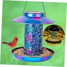 Solar Bird Feeder for Outdoors Hanging, Metal Wild Cardinals Garden 8"x8" Blue