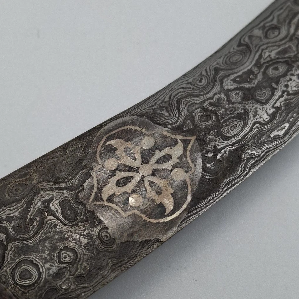 Vintage Indo Persian Khanjar Camel Head Silver Koftgari Damascus Dagger Knife - Image 4 of 4
