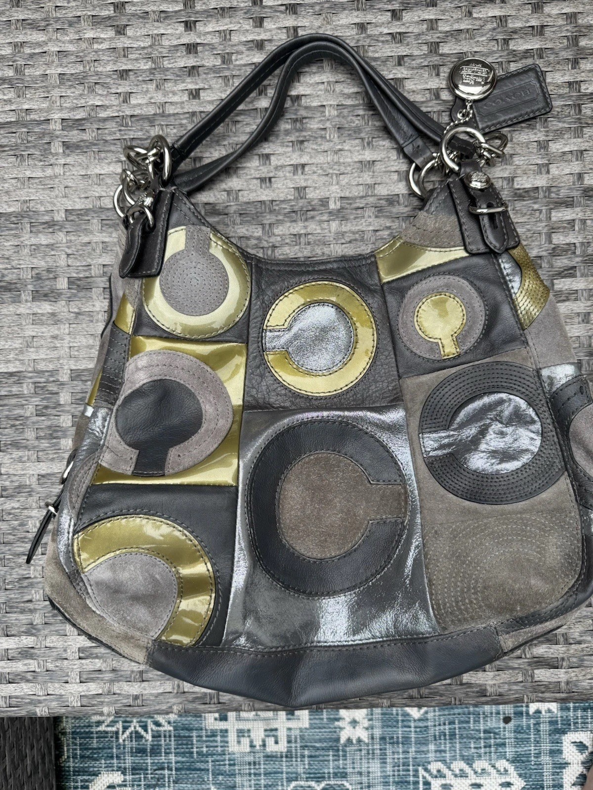 Coach Patchwork Metallic Hobo Bag with Leather St… - image 2