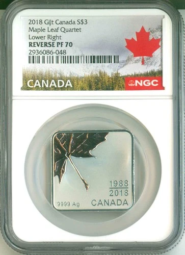 2018 Canada S$3 Rose Gold Gilt Maple Leaf Quartet Lower Right NGC Reverse PF70
