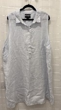 Tahari 100 Linen Sleeveless Tunic Dress Womens 3X Blue White Striped