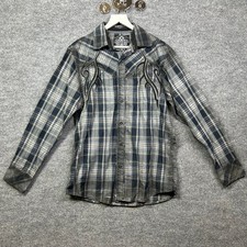 Roar Enough Excuses Button Up Shirt Men's Multicolor Plaid Embroidered - Large