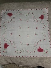 Vintage Valentine's Day Hankie Handkerchief Hearts Red White Hanky Good Shape