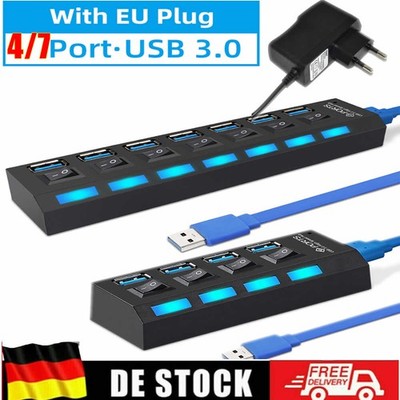 USB Hub 3.0 4/7 Port Splitter Adapter Verteiler für PC Laptop Drucker Highspeed