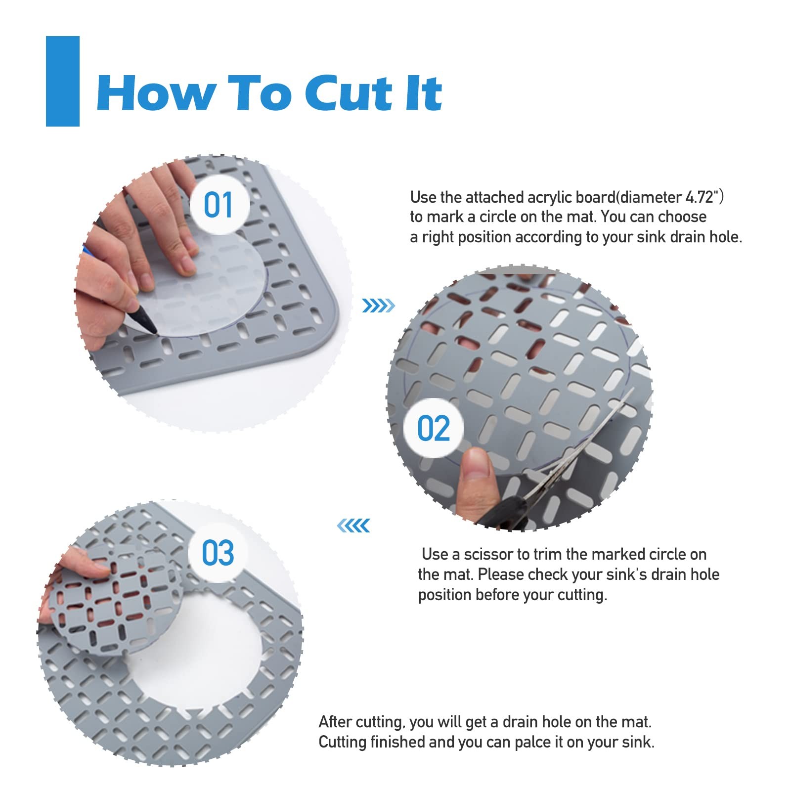 Silicone Sink Mat 26x14in. Kitchen Sink Protector Grey, Non Slip Drain Cover Pad