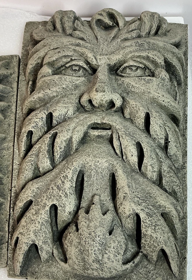 Placas de piedra Green Man - Juego de 2 - Tallas de cara de hoja - Decoración de jardín o pared Foto 2 de 4