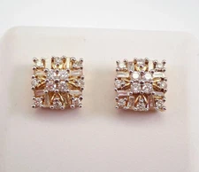 1Ct Moissanite Round Women Cluster Stud Earrings 14K Yellow Gold Plated