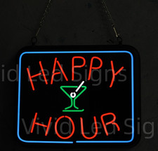 10" Vivid Happy Hour Martini Neon Sign Light Lamp Beer Bar Super Bright Open