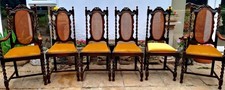 NEWLY UPHOLSTERED & FRENCH POLISHED 6 antiq Gothic Jacobean dining chairs-FREEDv