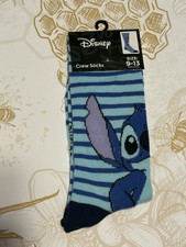 Disney Blue Stripped Stitch Character Socks Cartoon Crew Socks Size 9-13