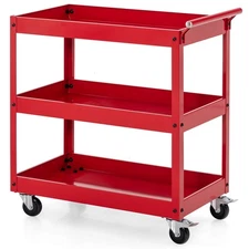 Costway 3-Tier Utility Cart Metal Storage Service Trolley 330lbs Capacity Red