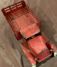 VTG 1930s Wyandotte Pressed Steel Ford Farm Stake Truck W/Red Wood Wheels 7" G1