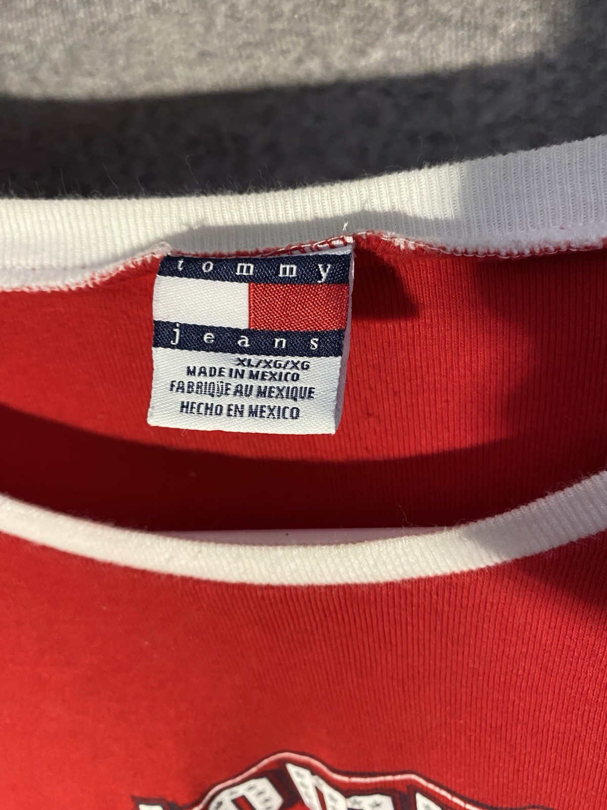 Vtg Y2K Tommy Girl Jeans Red Long Sleeve Ringer Tee Star Font Raglan Shirt XL image 4
