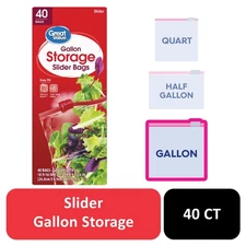 Great Value Fresh Seal Slider Zipper Bags, Gallon Storage, 40 Count