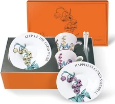 Floral Style Tea Cup Set With 2 Tea Cups 2 Saucers And 2 Spoon Gift