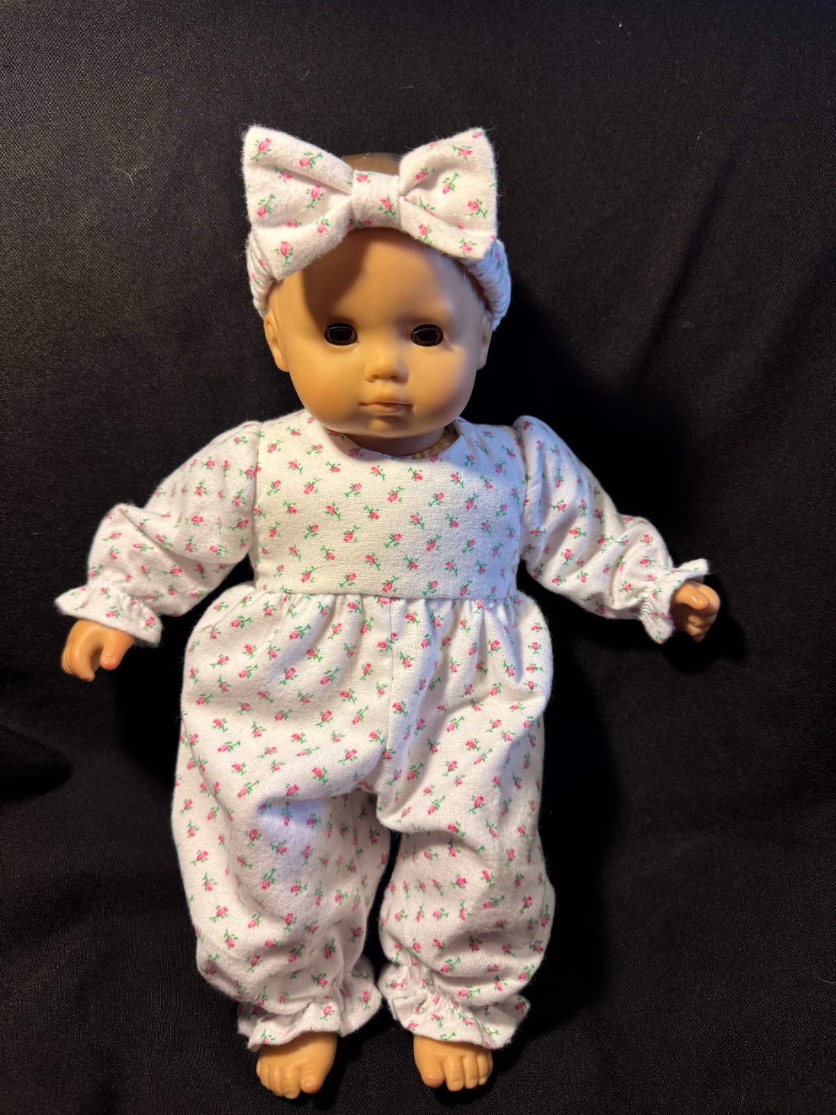 Bitty Baby Doll Clothes Handmade 15" White Long Sleeve Roseb