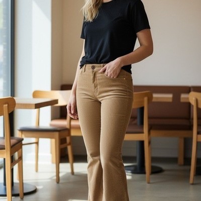 NWOT Loft Corduroy Flare Trousers Women's 14 Sand Beige High Rise