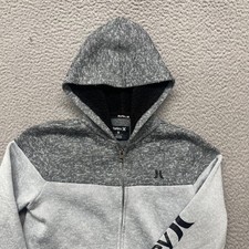Hurley Jacket Boys M 10-12 Yrs Gray Sleeve Spell Out Hooded Full Zip