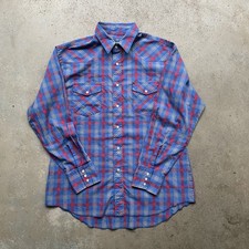 Vintage Wrangler Pearl Snap Shirt Men's Large Western Cowboy Blue / Red Check
