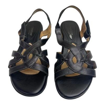 Naturalizer Black Leather Sandals Hook Loop Closure Women's Open Toe Sz 6.5