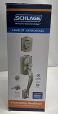 Schlage Camelot Single Cylinder Entry Door Handleset Satin Nickel Accent Lever