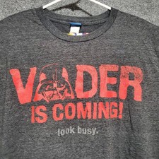 Vintage Star Wars Shirt Mens XL Darth Vader Is Coming Look Busy Y2K Villain Logo