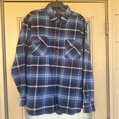 Jach's MFG Heritage Flannel Shirt Men XL Blue White Plaid Heavyweight Cotton