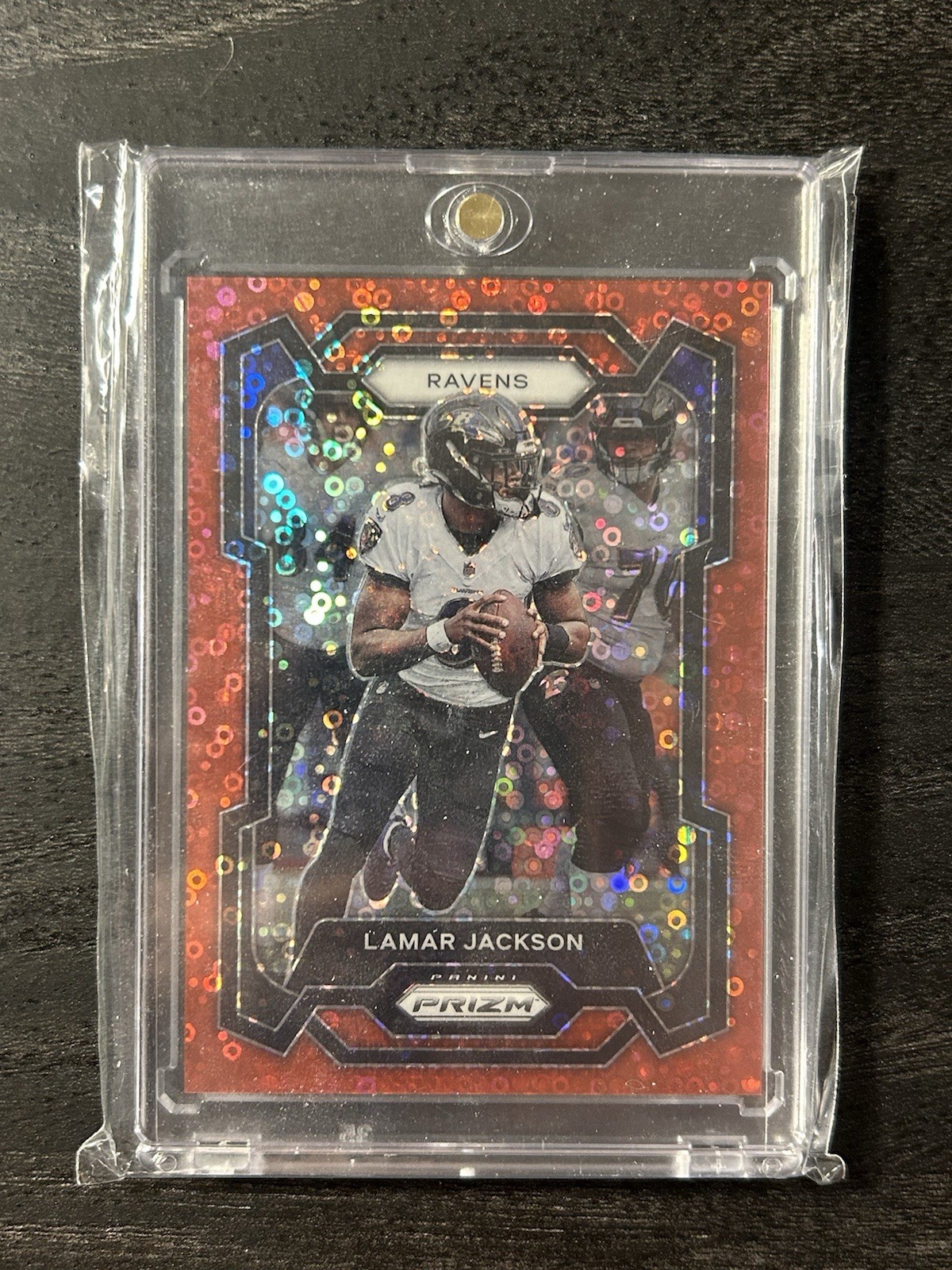 2023 Panini Prizm Lamar Jackson #18 Red No Huddle Prizm /70 Baltimore Ravens