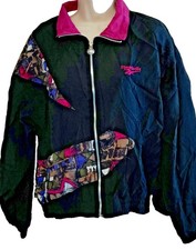 Reebok Women's S Nylon Windbreaker Track Jacket Nylon Geometric 90s Full Zip