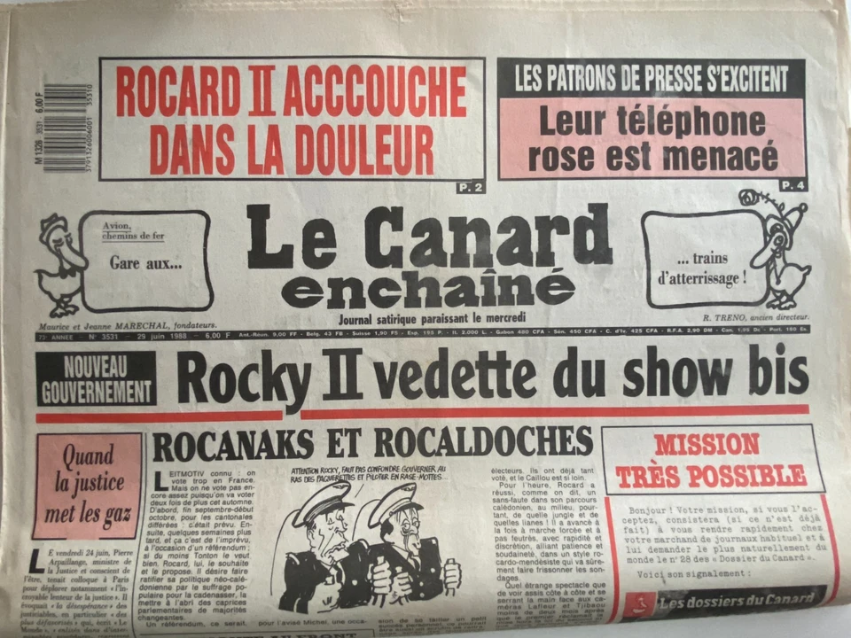 CANARD ENCHAINE 29 JUIN 1988 - ROCKY II VEDETTE DU SHOW BIS ROCANAKS ROCALDOCHES - Photo 1/1