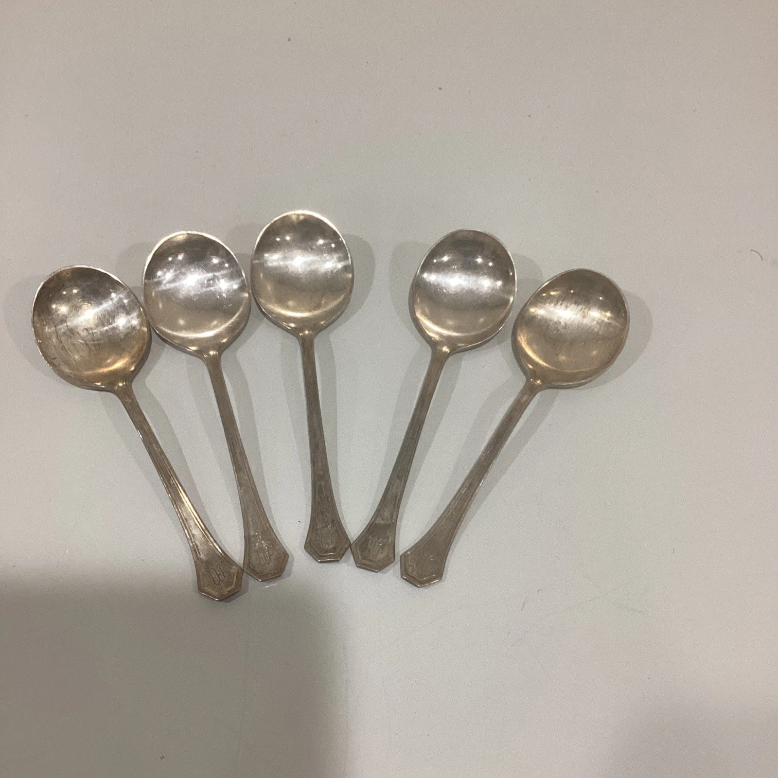 Vintage Reed &Barton Silver plate Serving Spoons Set Of 5 PAT. APPLE For Monogra