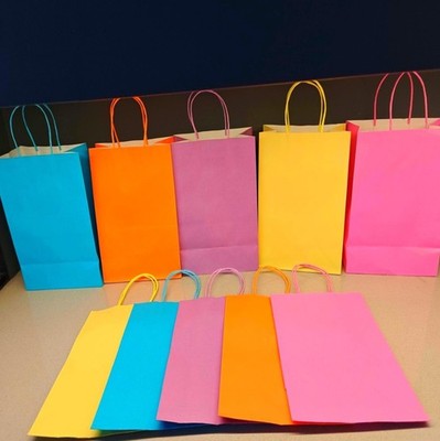 Bunte Papier Party Geschenktüten mit Griffen - 10er Set große Geschenktüten