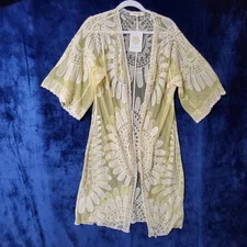 Rebellion Again Kimono Womens Medium Sheer Embroidered Boho Festival Lightweight
