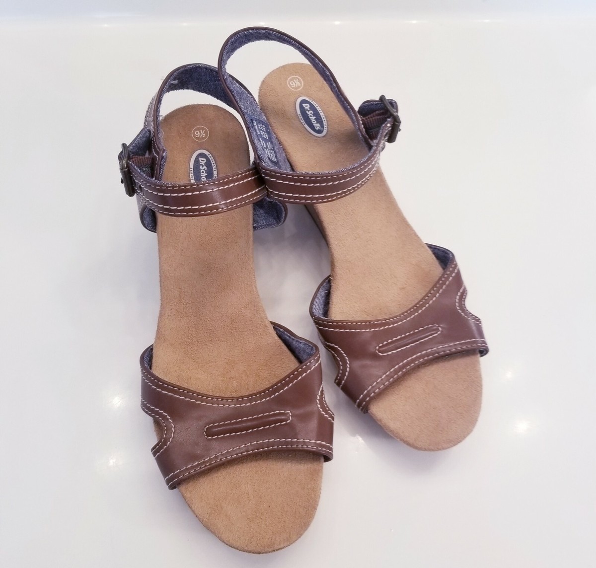 Scholl's Shoe Sandal Heel Size Beachwood Cognac Brown Cute