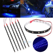 6PCS Waterproof 12''/15 DC 12V Motor LED Strip Light For Car Motorcycle Blue USA