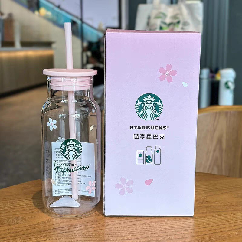 Starbucks 500ml Pink Cherry Blossom Coffee Cup Shake Straw C