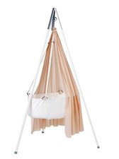 Ausstellungsstück Leander-Babywiege weiß mit Stativ weiß + Himmel soft pink ! 