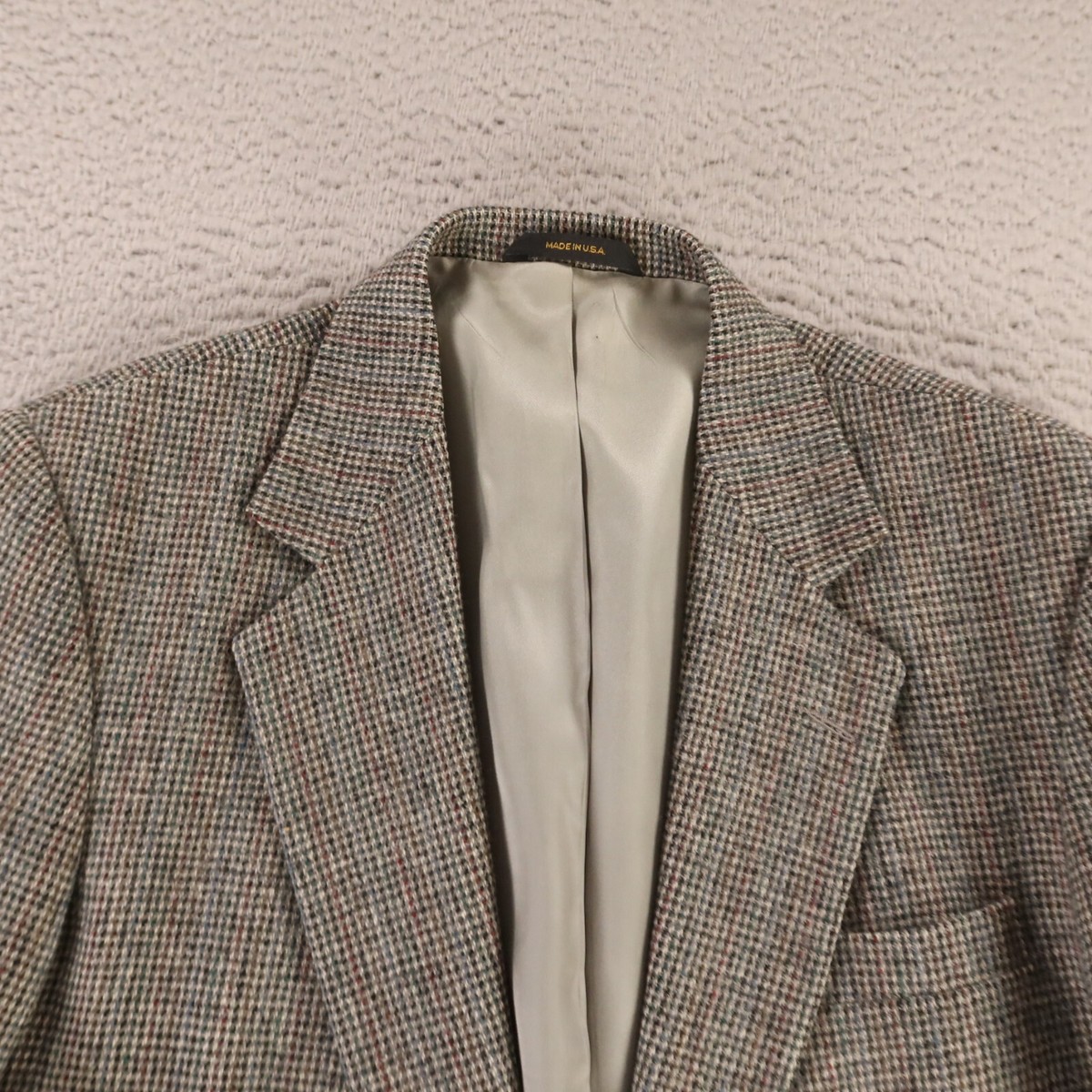 VINTAGE Tweed Jacket M Gray Multicolor Houndstooth Check