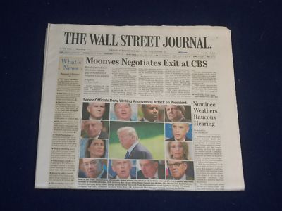 2018 SEPTEMBER 7 WALL STREET JOURNAL NEWSPAPER-LES MOONVES NEGOTIATES CBS EXIT 