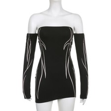New Sexy Off Shoulder Leaky Back Skirt Spicy Girl Waist Shrinking Slim Bra Dress