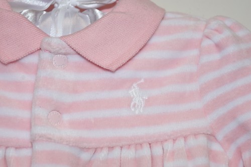 NUOVO Ralph Lauren velluto Kids Bambina pagano con tuta rosa a righe bianco  3 9 M | eBay