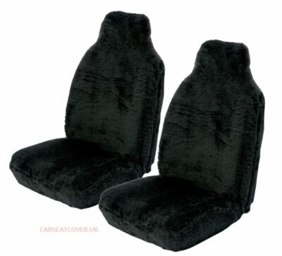 DAEWOO Kalos - Front Pair of Luxury Plain Black Faux Fur Furry Car Seat Covers