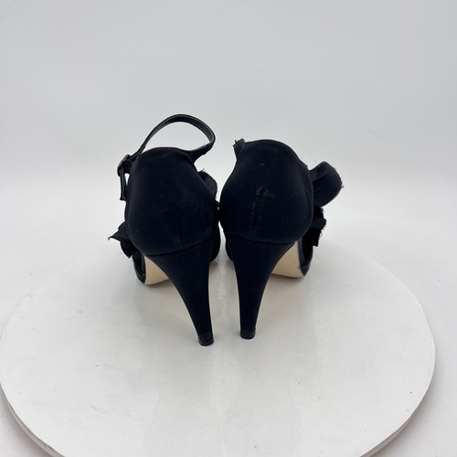 Lavorazione Artigiana Women Shoes Size 7B Black Leather Floral Satin Heel Sandal - Picture 5 of 12