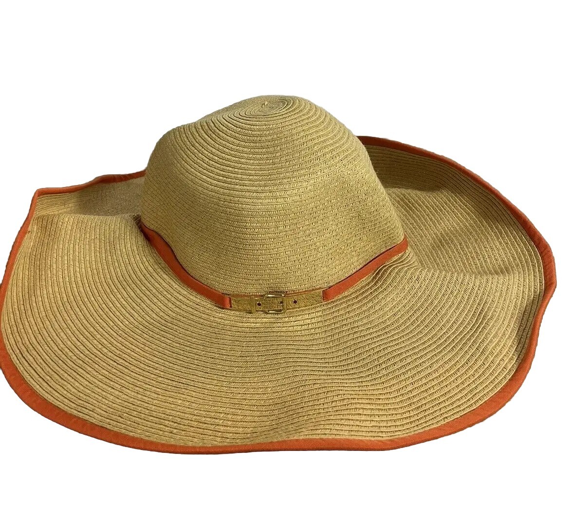 Calvin Klein Womens Beige/Orange Wide Brim Floppy Sunhat 