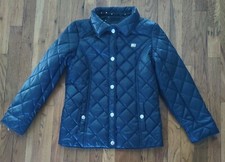 Tommy Hilfiger Quilted Jacket Girls Size L 12-14 Navy Blue Silver Snap Buttons