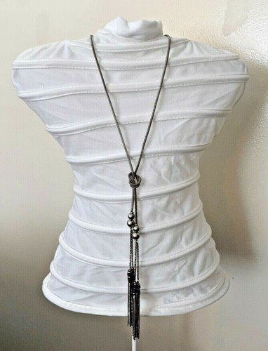 Collar Estilo Lariat Tono Plata Cuerda 50" Borlas con Cuentas Púrpura - Imagen 5 de 5
