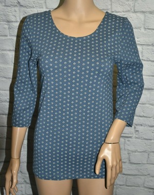 NWOT BONGO M 3/4 SLEEVE DOUBLE SCOOP BLUE FLORAL PRINT LAYERING CASUAL TOP TEE 