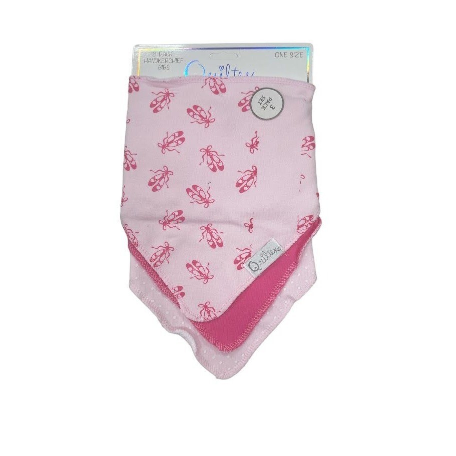 Quiltex 3-Pack Baby Girls Handkerchief Bibs - OS - Ballerina