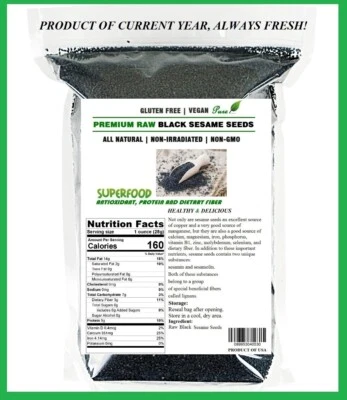 POWERNUTRI 100% All Natural PREMIUM RAW Black Sesame Seeds,8 oz-50 LBS