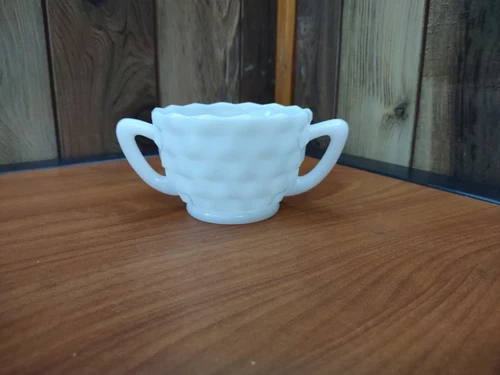 Vintage White Milk Glass Hazel-Atlas Cubist Cup sized Sugar Bowl